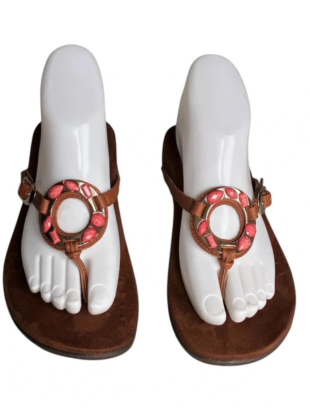 Vionic Ricci Sandals 7 Brown Leather Pink Gem Thong Comfort